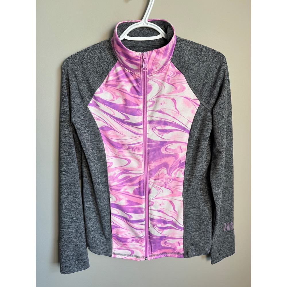 Justice Girls Gray Pink Marble Active Full Zip Jacket 16 Sporty Athleisure